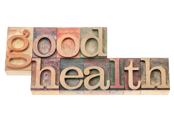 good health - wellness concept - isolated text in vintage letterpress wood type printing blocks